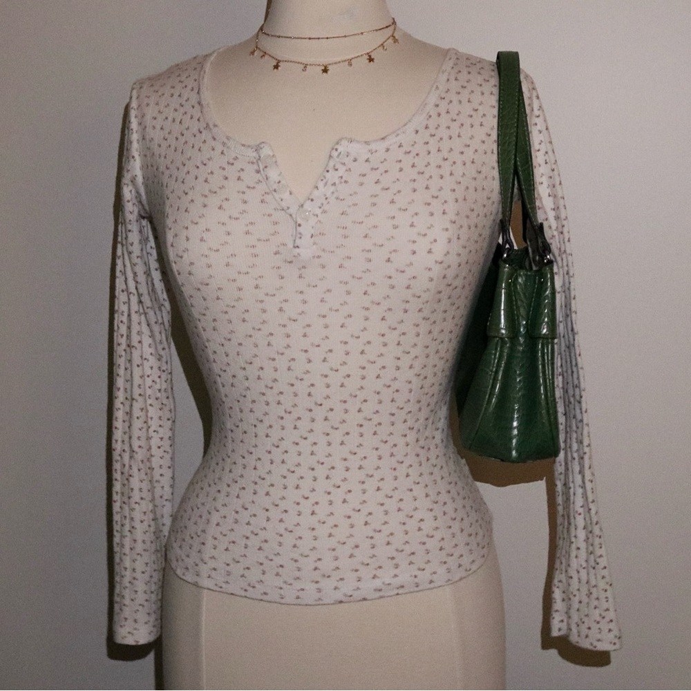 Vintage Brandy Melville long sleeve, ribbed henley top with floral print